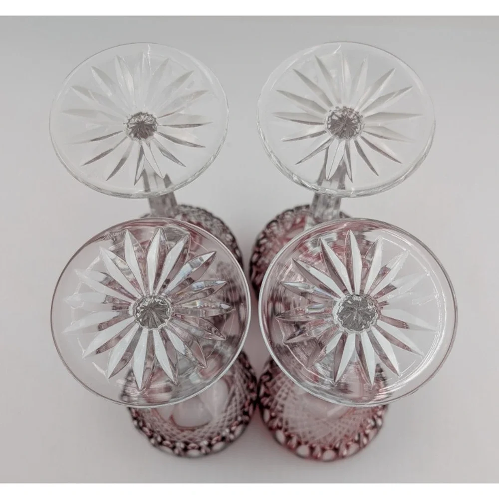 Waterford Crystal Clarendon Ruby Red Wine Hock Glass Set of 4 Glasses 8